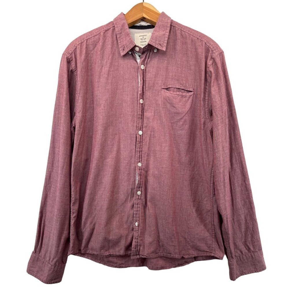 Artistry in Motion Mens Shirt Sz M Button-Up Mauve Chambray Modern City Cotton